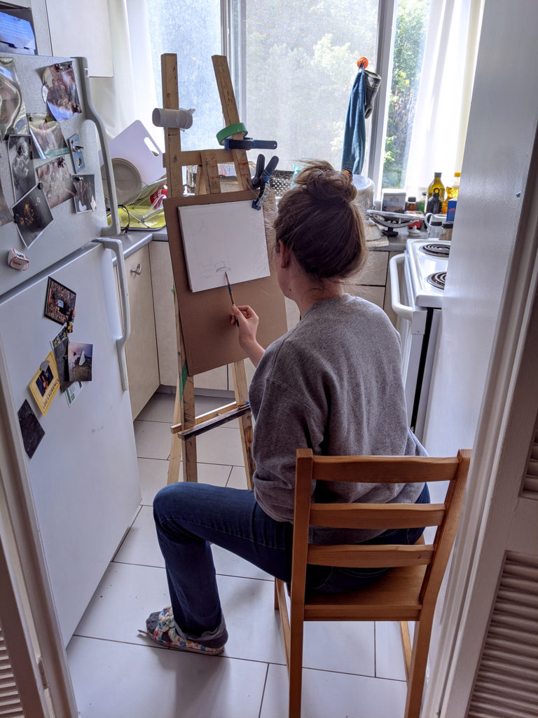 Courtney Clinton Drawing in her Kitchen