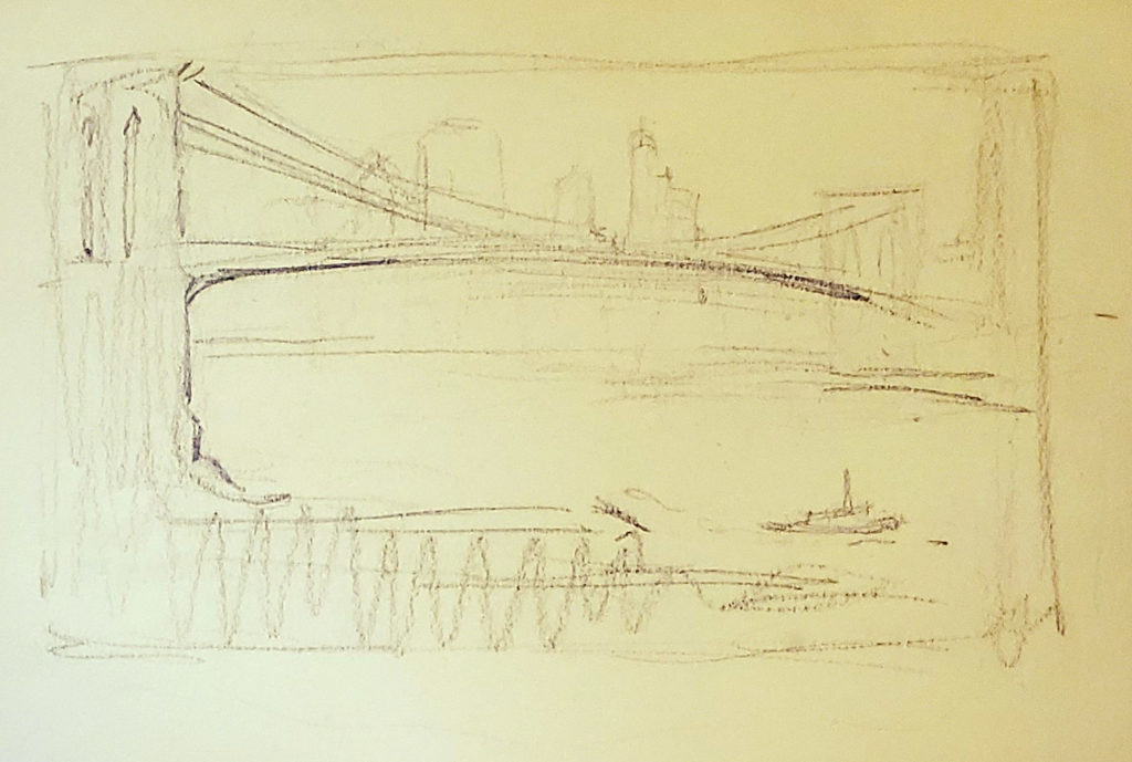 Preliminary Sketch of “The Brooklyn Bridge Late Afternoon”