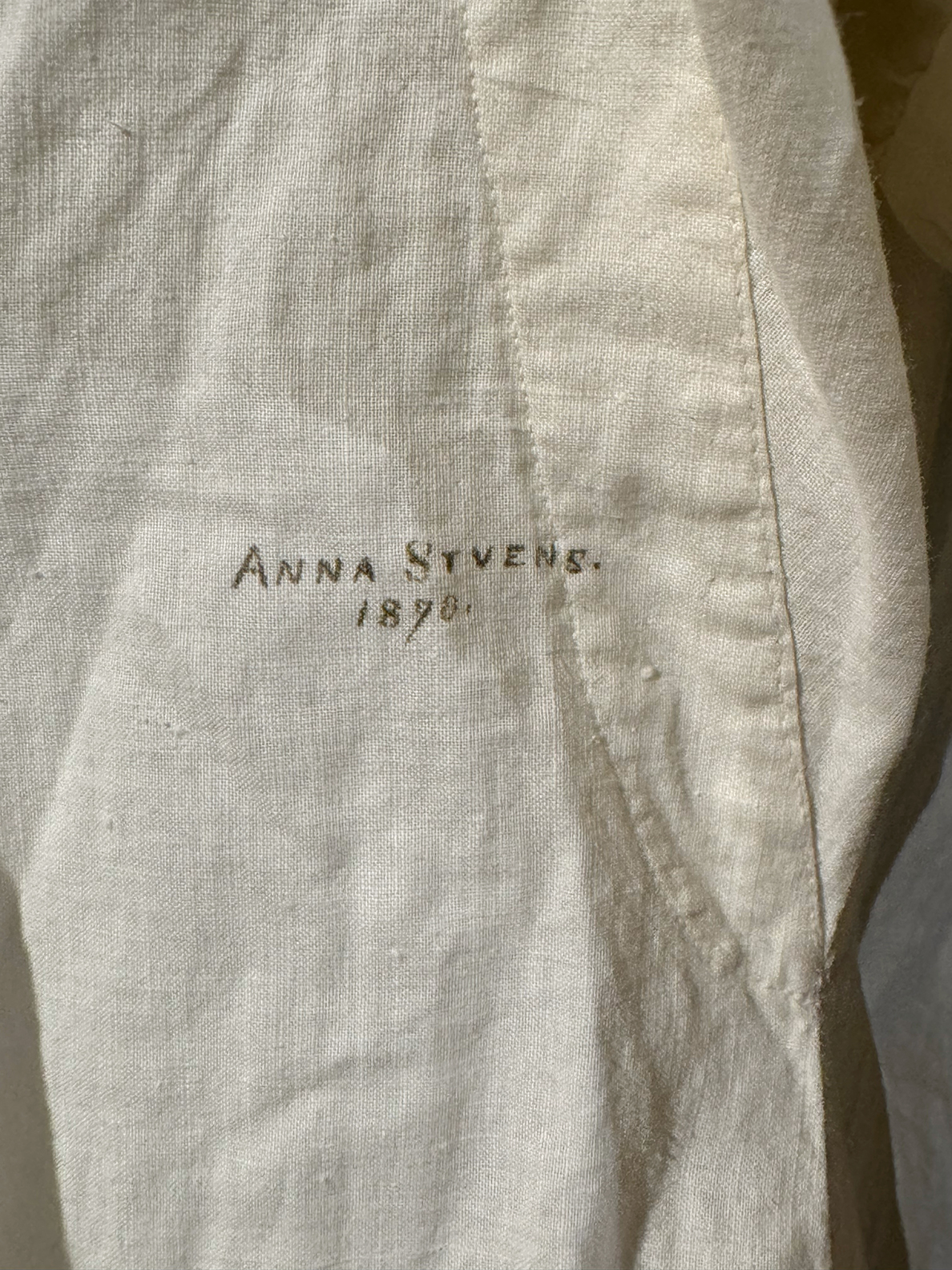 Detail of Anna Stevens Robinson’s nightgown from her wedding trousseau, 1870